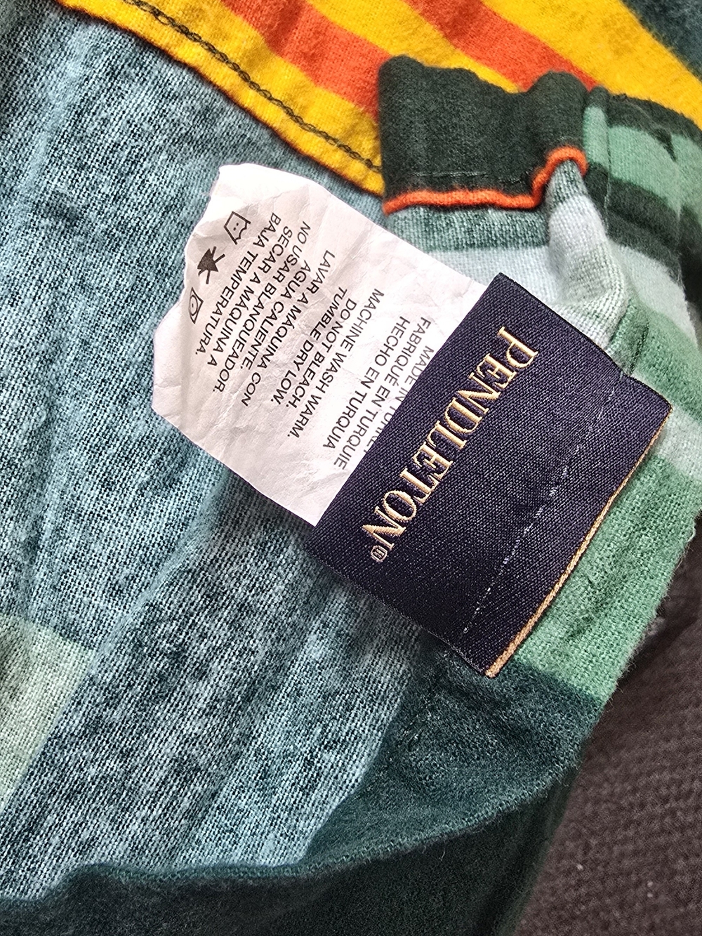 Pendleton Orange, Yellow, Green, Teal Striped Bedding Queen - Picture 2 of 4